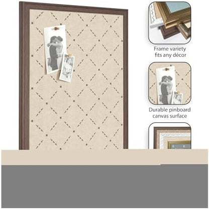 Kate and Laurel Framed Fabric Pinboard 18 x 42, Green Lattice Pattern Printed Linen Classic Bulletin Board for Use as a Vision Board or Wall Organization, Florence Light Brown Frame