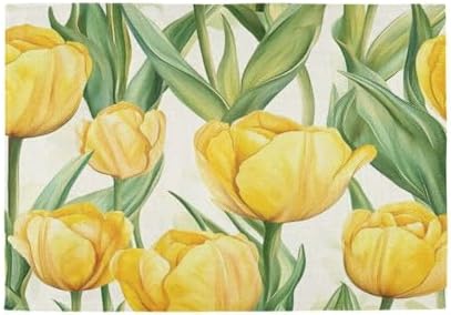 ALAZA Yellow Tulip Flowers Set of 4 Placemats Rectangle Table Mat for Dining Table Restaurant Kitchen Home Decor, 12" x 18"