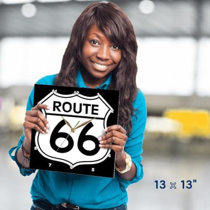 3dRose DPP_110012_2 Route 66, Black and White Wall Clock, 13 by 13-Inch