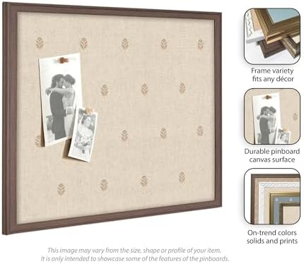 Kate and Laurel Framed Fabric Pinboard 38 x 26, Beige Botanical Block Print Printed Linen Classic Bulletin Board for Use as a Vision Board or Wall Organization, Florence Gold Frame