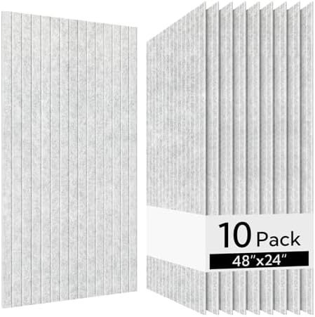 Olanglab Acoustic Wall Panels, 10 Pack, 48" x 24", Silver Gray