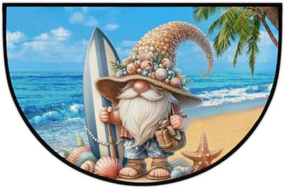 Pardick Cute Dwarf Beach Surfing Half Round Door Mat, Non-Slip Welcome Indoor Entrance Way Rug Semi Circle Front Doormats Washable Bathroom Kitchen Floor Mat, Outdoor Rugs for Patio, Hearth Rug