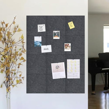 48" x 36" Cork Board Alternative, 12 Pack Felt Bulletin Board Tiles with 30 Adhesive Tabs Wall Push Pin Board for Office Classroom Bedroom Decor