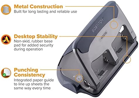 Bostitch EZ Squeeze Heavy Duty 3 Hole Punch, 40 Sheet Capacity, Gray
