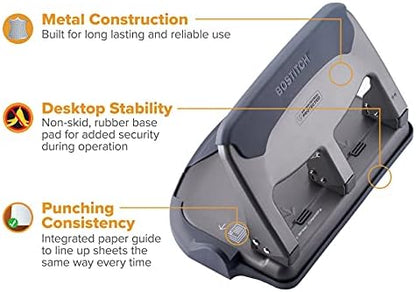Bostitch EZ Squeeze Heavy Duty 3 Hole Punch, 40 Sheet Capacity, Gray
