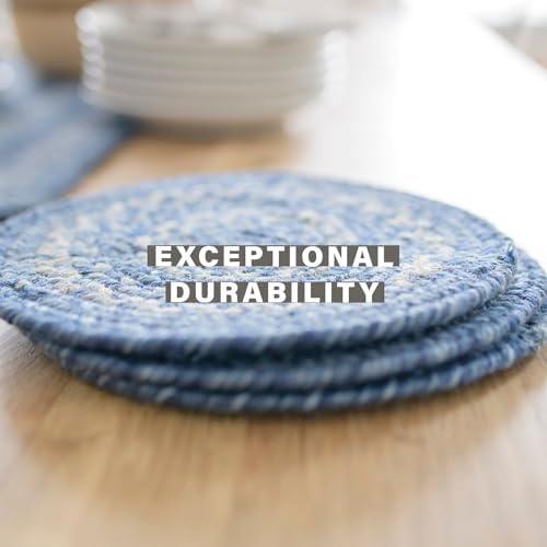 Homespice Denim Braided Placemats for Coastal Decor, Round 15" Set of 6