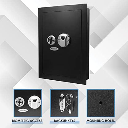 Barska Biometric Fingerprint Steel Wall Safe with Adjustable Shelves – DOJ Certified with Pry-Resistant Deadbolts, Mountable for Home, Office, and Business Use