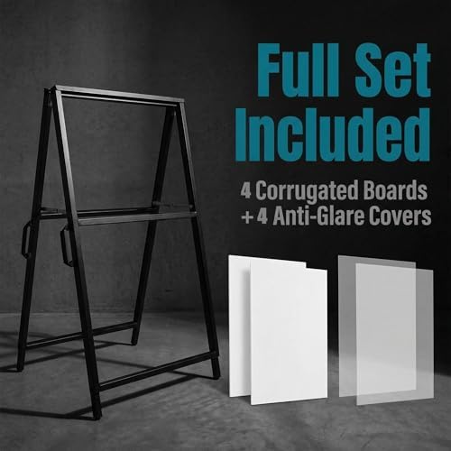 A Frame Sidewalk Sign 24x36 inches Sandwich Board Signs Outdoor Heavy Duty Double-Sided,including 4 Corrugated Boards & 4 Anti-Glare Covers for Business Indoor Outdoor (2 PACK)