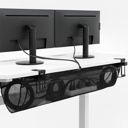 VIVO No Drill Clamp-on 44 inch Mesh Net Under Desk Cable Management Wire Organizer, Adjustable Home Office Standing Desk Cord Storage Sleeve, Black, DESK-AC44MH