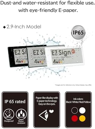 [Santek] EZ Sign NFC E-Paper Display – No Battery, Ultra-Thin 0.13”, Rewritable 4-Color Digital Display, App-Controlled (iOS/Android/PC), IP65 (Black, 2.9" 6pcs, No Stand and Clip Included)