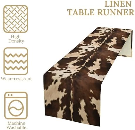 Cow Print Table Runner, Brown Cowhide Western Style Runner Country Farmhouse Cottage Patten Decoration for Home Kitchen Dining,13x120 Inch