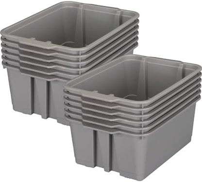 Really Good Stuff Stacking Bins, 14" x 10" x 5.75"-12-Pack, Pebble