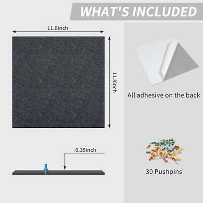 48" x 48" Cork Board Alternative, 16 Pack Felt Bulletin Board Tiles with 30 Adhesive Tabs Wall Push Pin Board for Office Classroom Bedroom Decor