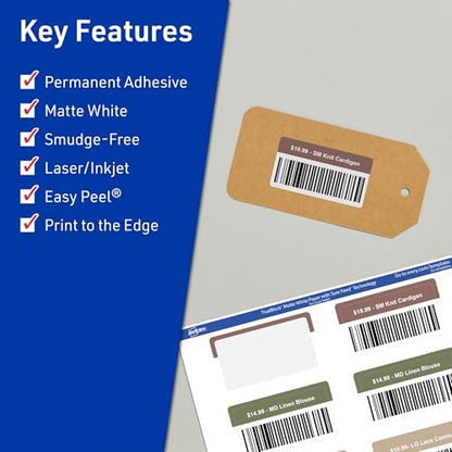 Avery TrueBlock Matte White Rectangle Labels, Sure Feed Technology, 1" x 2", 1,200 Matte White Labels, Print-to-The-Edge, Laser/Inkjet Printable, Great for Packaging and Product Merchandising