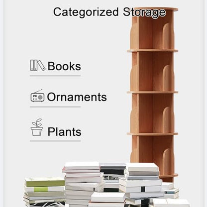 GAMAK Small Rotating Bookshelf 360 Display 3-4 Tier for Small Spaces Kids Narrow Swivel Corner Book Shelf Wood Used in Bedrooms Living Rooms Study Office (Color : Walnut, Size : Four)