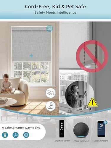 SmartWings Motorized Smart Roller Shades, 100% Blackout Safari Smoke