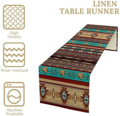 Aztec Southwest Table Runner,Ethnic Style Design Geometric Table Runners Dresser Scarves Table Setting Decor for Garden Farmhouse Wedding Party Holiday Dinner Home 13x60 Inch