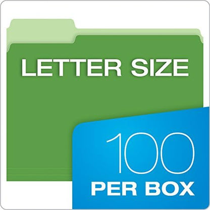 Pendaflex Colored File Folders, 100 Pack, Letter Size (8.5" x 11"), Durable Green Folders, 3 Tabs for Easy Labeling, Colorful School, Office & Home Document Organization