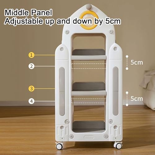 GAMAK Small Bookshelf for Small Spaces Kids Stand on Wheels Rotating Bookshelf 360 Display 4 Tier Bookcase Children's Picture Book Floor Storage (Color : Pink)