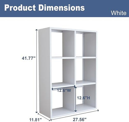 6 Cube Organizers and Storage, Open Shelf Storage, Includes 4 Corner Bumpers, Space-Saving Vertical Storage for Living Room, Home Office, 41.7" H x 27.6" W x 11.8" D, White