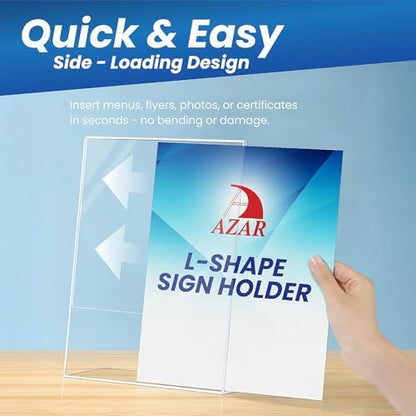 Azar Displays 112738 3.5" W x 3.5" H L-Shaped Acrylic Sign Holder-10pk
