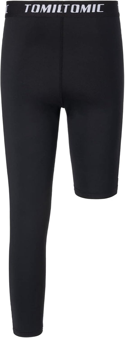 Tomic Youth Boys Kids One Leg 3/4 Leggings Compression Pants for Basketball Soccer Sports Athletic Training Tights Base Layer