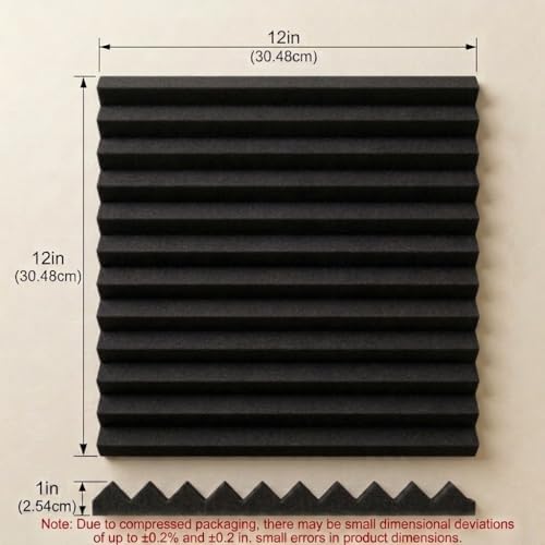 50 Pack Black 12 "X 12 "X1" Acoustic Panels Studio Soundproofing Foam Wedge Tiles(Accompanied By Double-Sided Adhesive Tape)