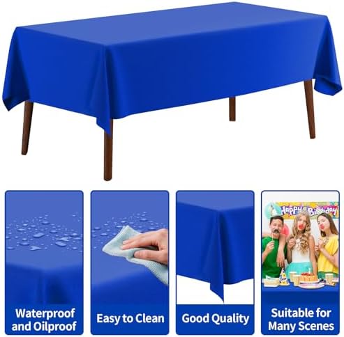CXPSINC 54 Inch X 100 Feet Plastic Table Cover Roll Disposable Tablecloth with Slide Cutter for All Type/Shape Tables | Party, Banquet, Birthdays, Weddings(Blue, 100 Feet)
