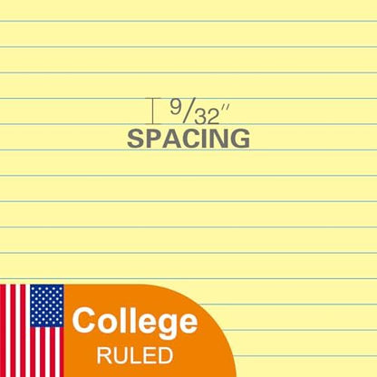 KAISA Loose Leaf Notebook Paper, College Ruled, 300 Sheets Per Lined Paper, 8" x 10.5", 3 Hole Punched for 3 Ring Binder, Canary, Made In USA