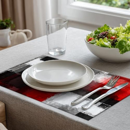 Batmerry Abstract Art Colorful Painting Linen Placemats Set of 6, Modern Art Black and Red Washable Table Mats for Kitchen Table Thickened Heat Insulation Dining Set Indoor Outdoor 12X18 in