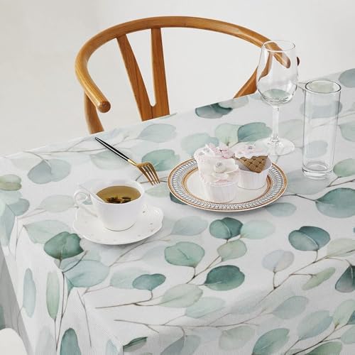 Eucalyptus Leaf Tablecloth, Spring Botanical Sage Green Watercolor Floral Plant Branches Print Table Cloth for Home Kitchen Dining Outdoor Patio Wedding Decor 55x55in