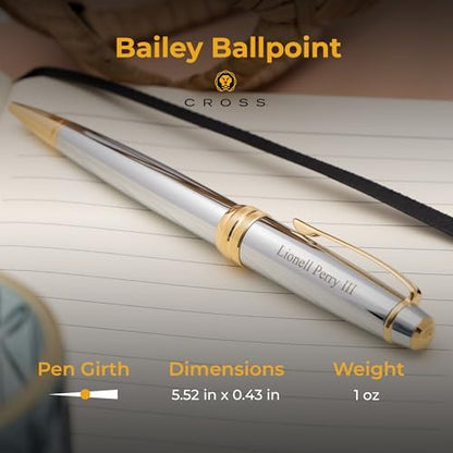Cross Bailey Personalized Ballpoint Pen in Chrome with 23k Gold Trim
