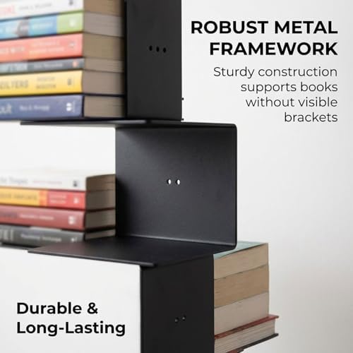 Invisible Floating Bookshelf With Metal Spine Wall Mounted Storage For Books And Decor, Space-Saving Display Unit For Home And Office Use(Black,Large)