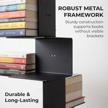 Invisible Floating Bookshelf With Metal Spine Wall Mounted Storage For Books And Decor, Space-Saving Display Unit For Home And Office Use(Black,Large)