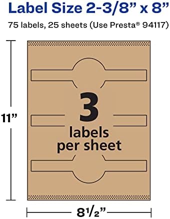 Avery® Kraft Brown Wraparound Band Labels, Sure Feed® Technology, 2-3/8" x 8", 75 Kraft Brown Labels, Laser/Inkjet Printable Labels