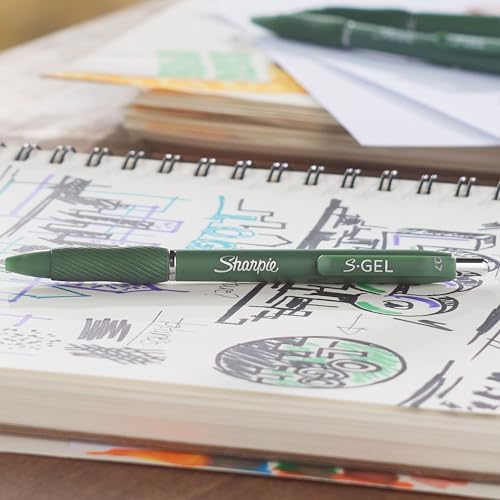 Sharpie S-Gel, Gel Pens, Medium Point, Black Ink | 0.7mm | Green Barrel | 8 Pens Total