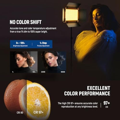 NEEWER Upgraded RGB LED Studio Video Light with Tripod Stand, App Control 50W 7000Lx CRI97+ 3200-5600K Dimmable Panel Key Lighting Kit for Game Streaming YouTube Recording Photography, RGB660 PRO II