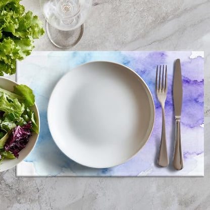 Batmerry Vintage Colorful Purple Linen Placemats Set of 4, Vintage Royal Blue Paper Parchment Washable Table Mats for Kitchen Table Thickened Heat Insulation Dining Set Indoor Outdoor 12X18 in