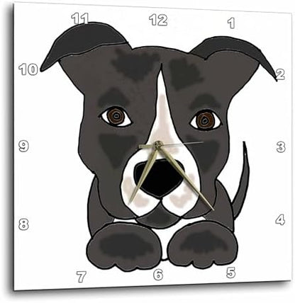 3dRose Funny Grey Pitbull Puppy Dog Cartoon - Wall Clock, 15 by 15-Inch (DPP_201801_3)