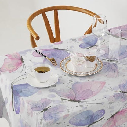 Purple Butterfly Tablecloth, Watercolor Pink Butterfly Abstract Cartoon Print Table Cloth for Farmhouse Kitchen Dinning Room Picnic Parties Home Decor 60x110in