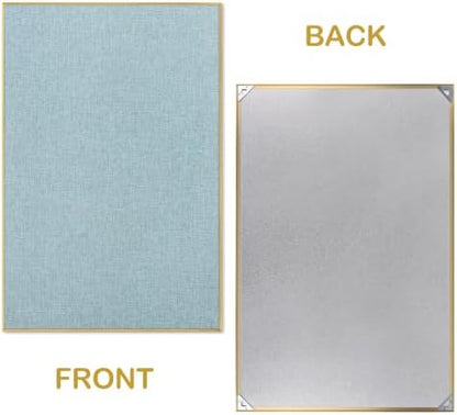 SELEAD Linen Bulletin Board 30” x 20” - Golden Aluminum Frame, Teal Fabric