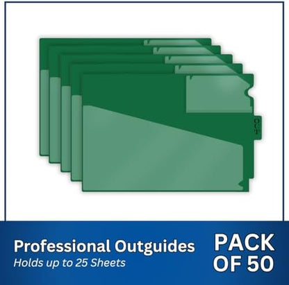Doctor Stuff - Center Tab Vinyl Outguides, Diagonal Cut Front Pocket, Top Charge Out Slip Pocket, Plastic File Folder, Letter Size 9" x 13-1/4", Green, 50/Box