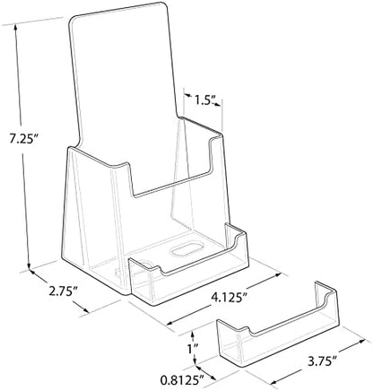 Azar Displays, 252922-100PK, Counter Trifold Brochure Holder with Horizontal Business Card Holder, Brochure Display Stand with Gift Card Pocket Flyer Holder Clear Card Display for Literature, 100-Pack