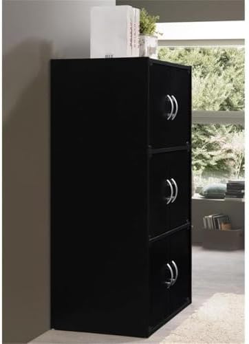 Home Square 3 Shelf 6 Door Wooden Bookcase Set in Black (Set of 2)