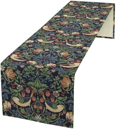 William Morris Blue Strawberry Thief Floral Table Runner Vintage Botanical Flowers Table Runner for Dining Table Decor 13 x 36 Inch