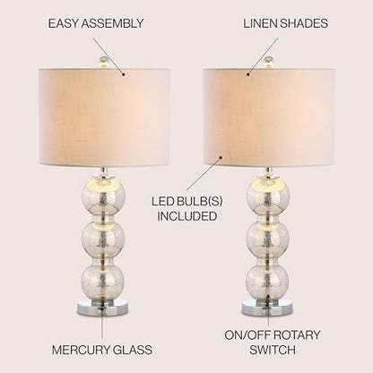 JONATHAN Y Bella 27" Glass Table Lamp, Mercury Silver/Chrome, Set of 2
