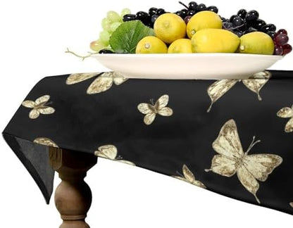 Golden Butterfly Tablecloth, Vintage Luxury Yellow Golden Butterflies Print Table Cloth for Kitchen Dining Coffee Table Outdoor Party Decor 55x75in