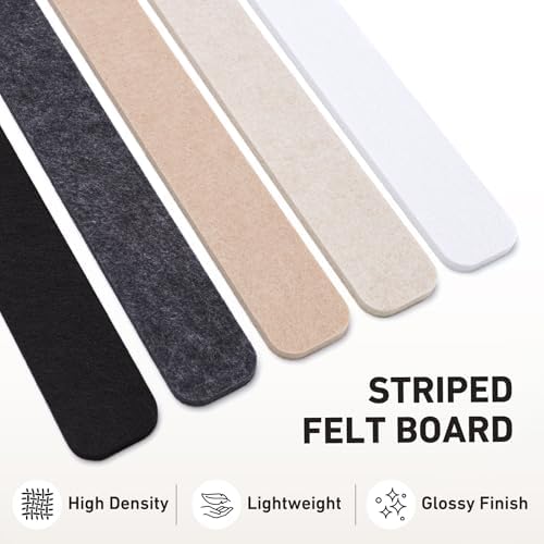 HAUTOCO Felt Bulletin Strips 5 Pack, 13" x 2" Self Adhesive Pin Board with 20 Push Pins, Peel and Stick Memo Board for Photos, Notes & Wall Decor, Dorm Room, Bedroom, Office, Concrete Color