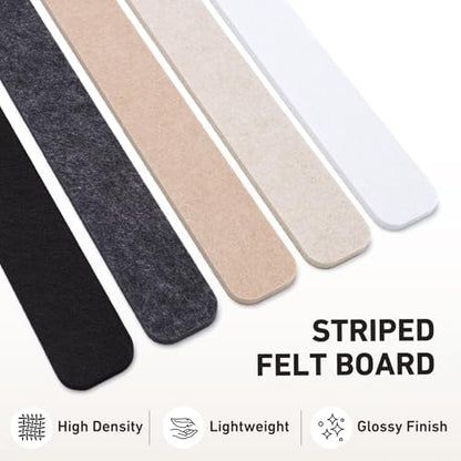 HAUTOCO Felt Bulletin Strips 5 Pack, 13" x 2" Self Adhesive Pin Board with 20 Push Pins, Peel and Stick Memo Board for Photos, Notes & Wall Decor, Dorm Room, Bedroom, Office, Concrete Color