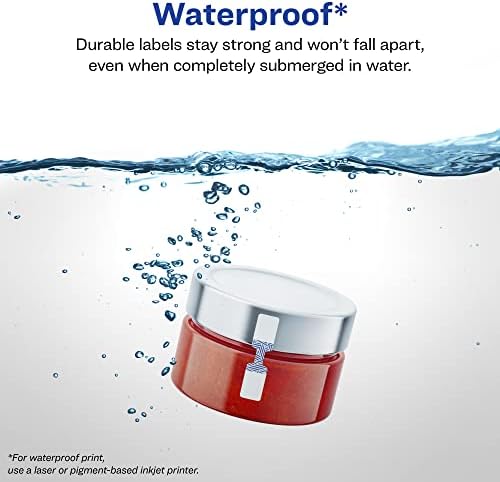 Avery® Printable Durable White Barbell Labels, Sure Feed® Technology, 0.5" x 2.5", Waterproof Labels, Laser & Pigment-Based Inkjet Compatible, 2250 Total